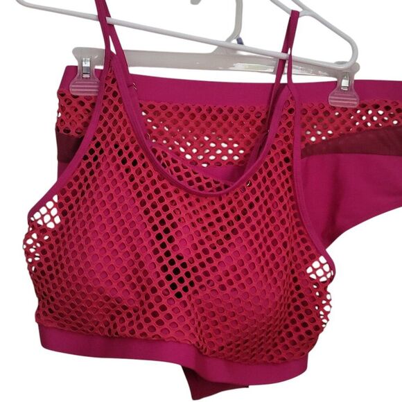 Plus Size Fishnet High Waist Bikini Set Hot Pink - Picture 4 of 11